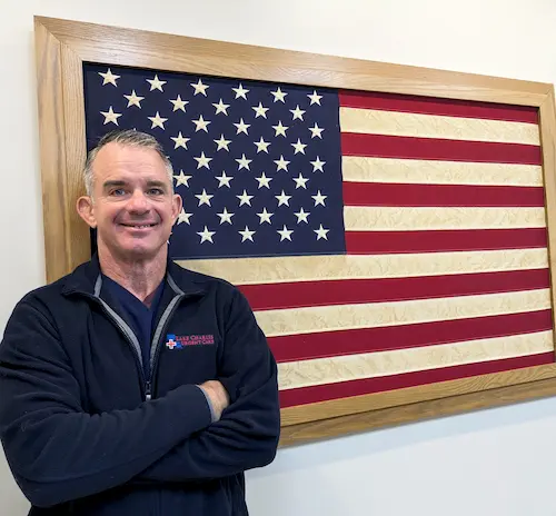 Doctor infront of USA Flag